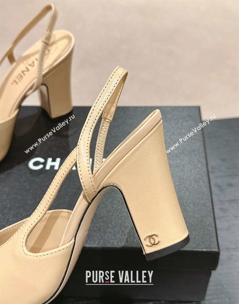 Chanel Heel 9cm Lambskin Grosgrain Slingbacks G45509 Beige 2024 (modeng-24040332)