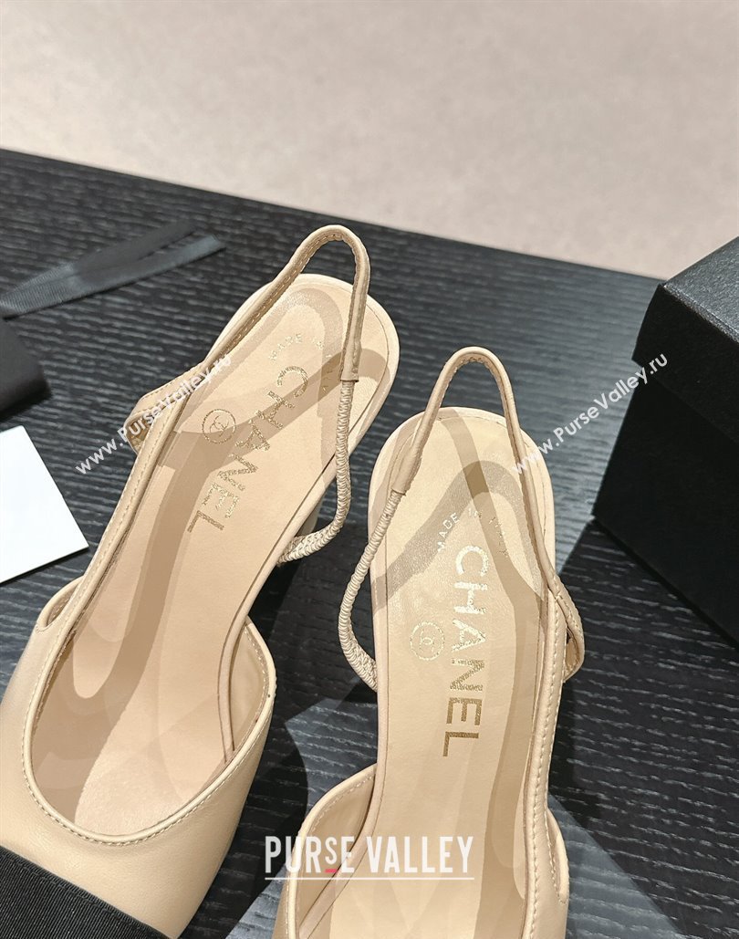 Chanel Heel 9cm Lambskin Grosgrain Slingbacks G45509 Beige 2024 (modeng-24040332)