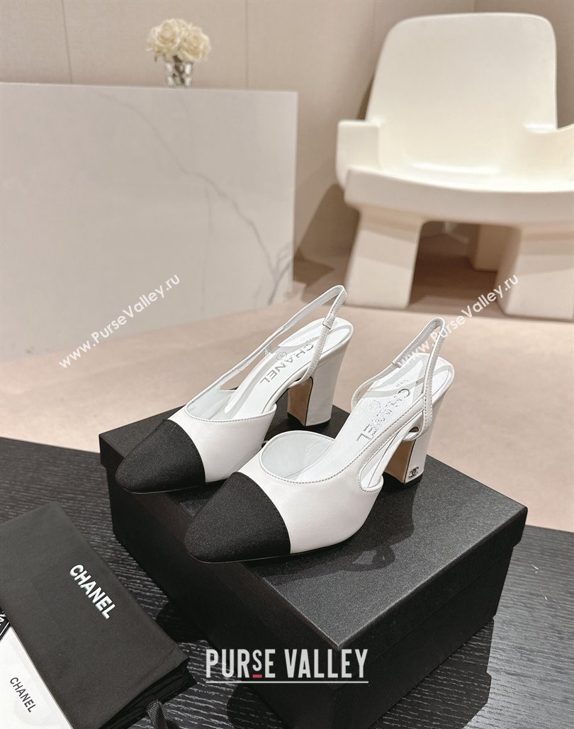 Chanel Heel 9cm Lambskin Grosgrain Slingbacks G45509 White 2024 (modeng-24040331)