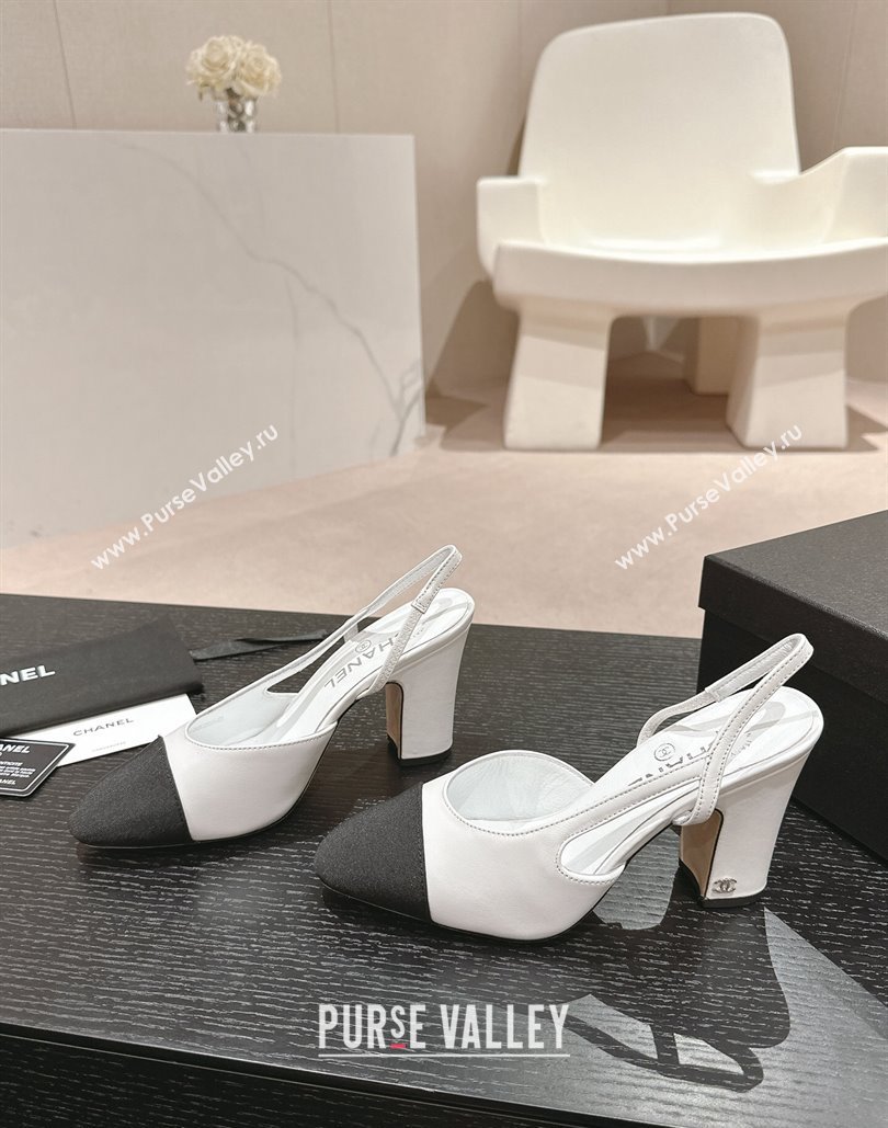 Chanel Heel 9cm Lambskin Grosgrain Slingbacks G45509 White 2024 (modeng-24040331)