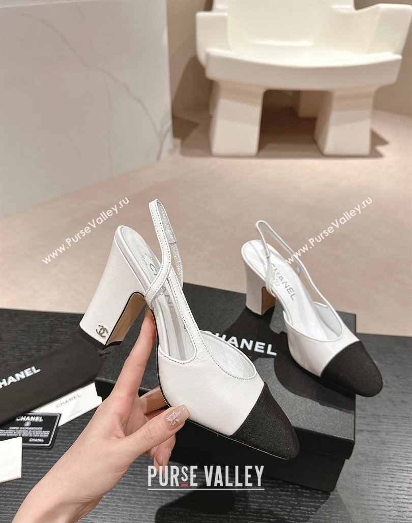 Chanel Heel 9cm Lambskin Grosgrain Slingbacks G45509 White 2024 (modeng-24040331)