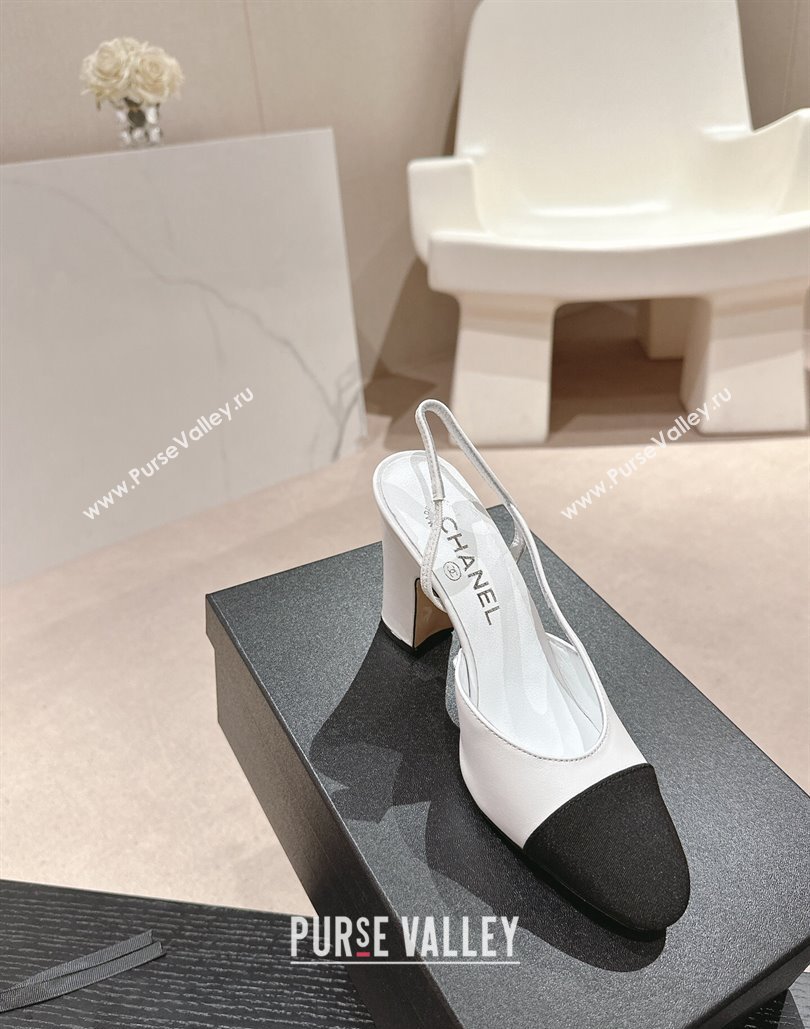 Chanel Heel 9cm Lambskin Grosgrain Slingbacks G45509 White 2024 (modeng-24040331)