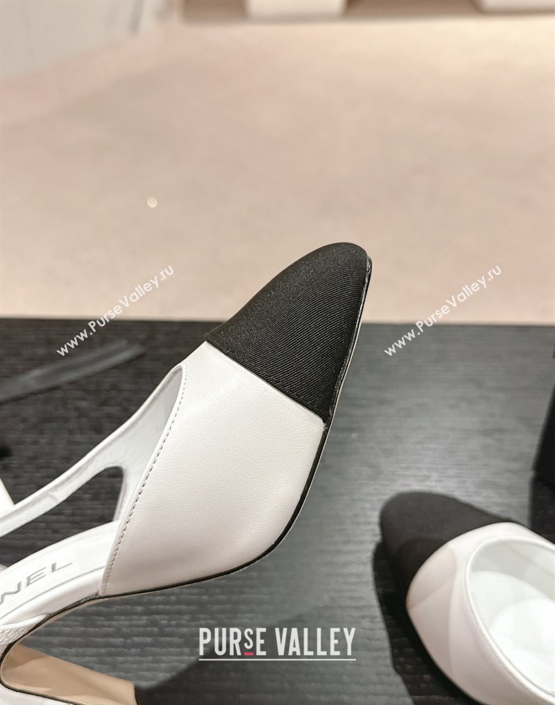 Chanel Heel 9cm Lambskin Grosgrain Slingbacks G45509 White 2024 (modeng-24040331)