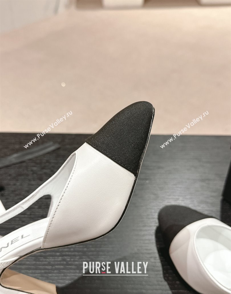 Chanel Heel 9cm Lambskin Grosgrain Slingbacks G45509 White 2024 (modeng-24040331)