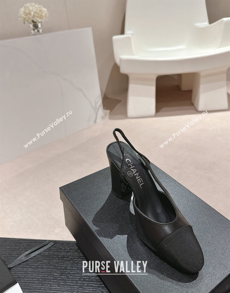 Chanel Heel 9cm Lambskin Grosgrain Slingbacks G45509 Black 2024 (modeng-24040320)