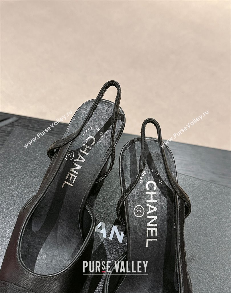 Chanel Heel 9cm Lambskin Grosgrain Slingbacks G45509 Black 2024 (modeng-24040320)