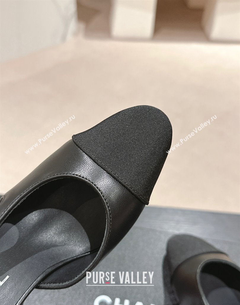 Chanel Heel 9cm Lambskin Grosgrain Slingbacks G45509 Black 2024 (modeng-24040320)