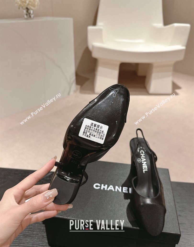 Chanel Heel 9cm Lambskin Grosgrain Slingbacks G45509 Black 2024 (modeng-24040320)