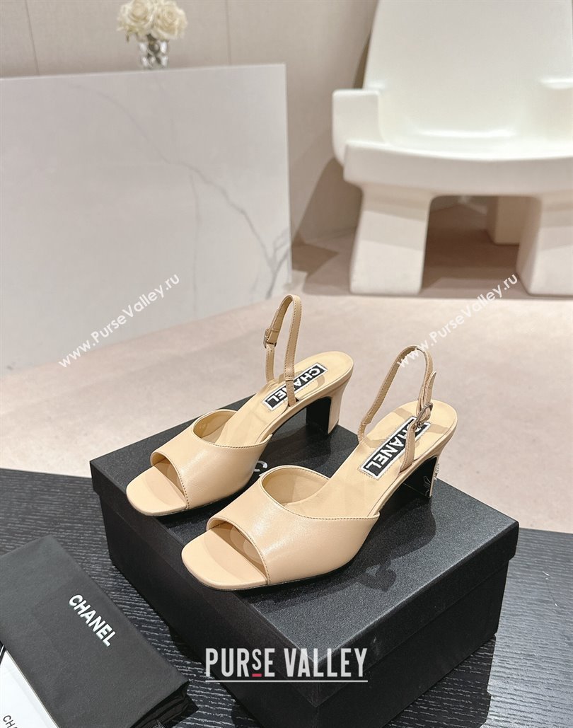 Chanel Heel 5.5cm Lambskin Sandals G45619 Beige 2024 (modeng-24040315)