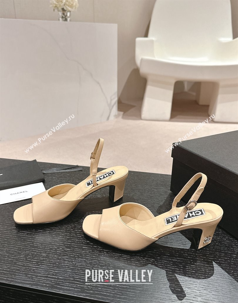 Chanel Heel 5.5cm Lambskin Sandals G45619 Beige 2024 (modeng-24040315)