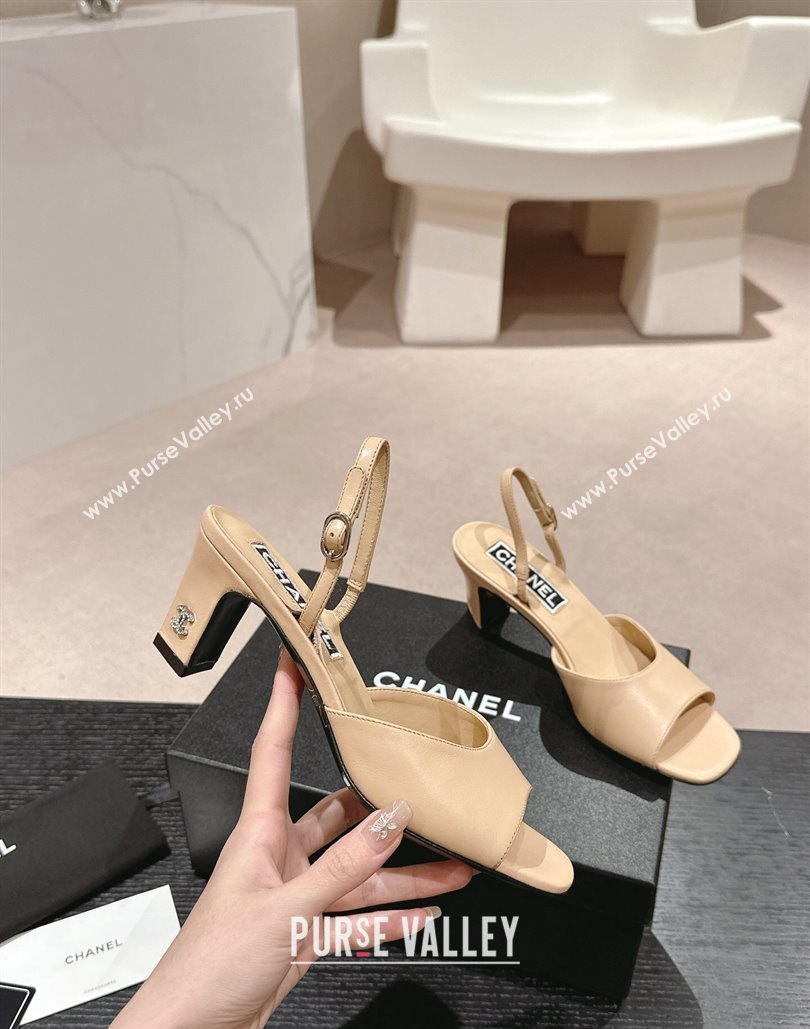 Chanel Heel 5.5cm Lambskin Sandals G45619 Beige 2024 (modeng-24040315)