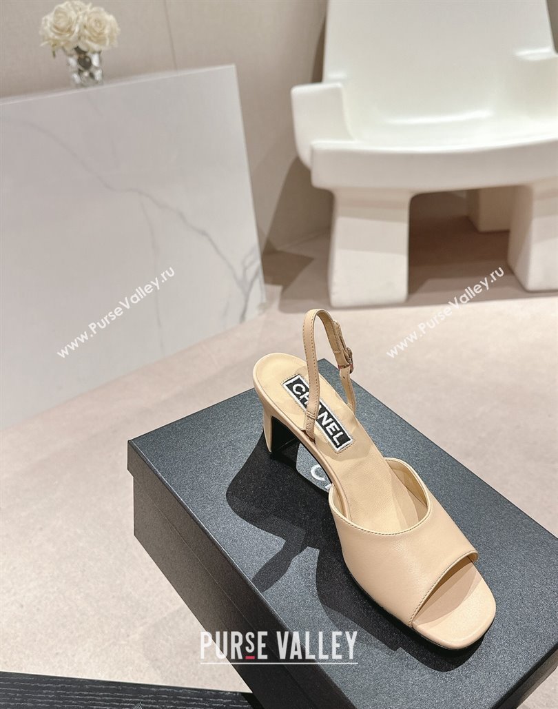 Chanel Heel 5.5cm Lambskin Sandals G45619 Beige 2024 (modeng-24040315)