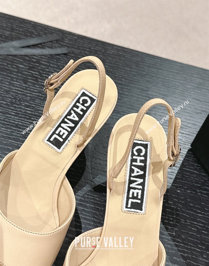 Chanel Heel 5.5cm Lambskin Sandals G45619 Beige 2024 (modeng-24040315)