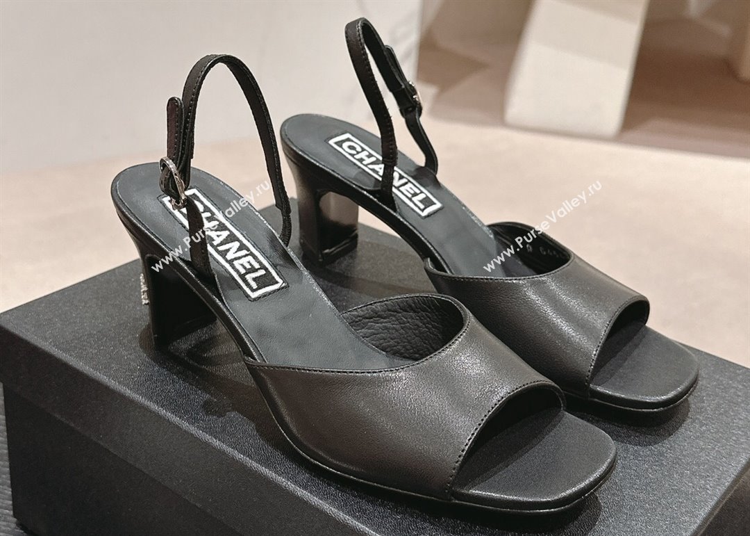 Chanel Heel 5.5cm Lambskin Sandals G45619 Black 2024 (modeng-24040313)