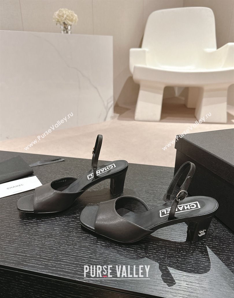 Chanel Heel 5.5cm Lambskin Sandals G45619 Black 2024 (modeng-24040313)