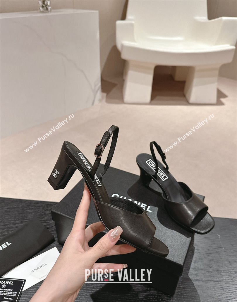 Chanel Heel 5.5cm Lambskin Sandals G45619 Black 2024 (modeng-24040313)