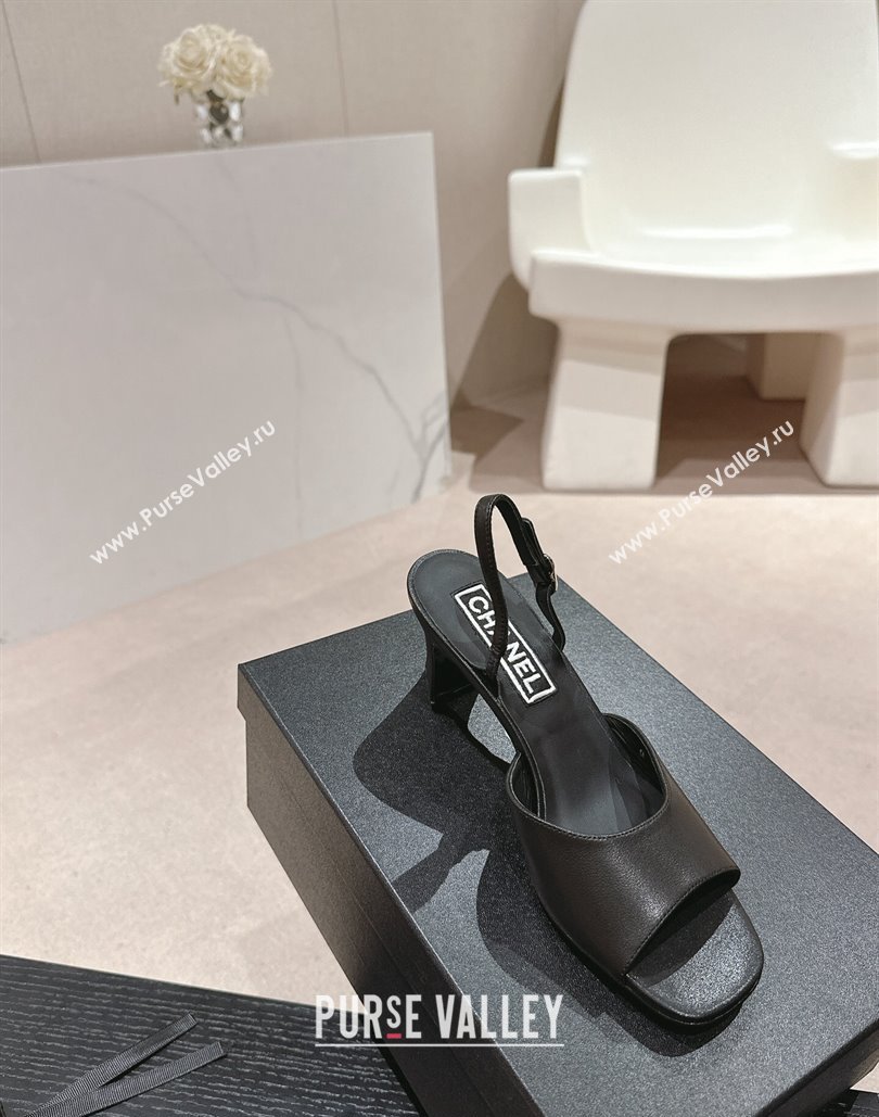 Chanel Heel 5.5cm Lambskin Sandals G45619 Black 2024 (modeng-24040313)