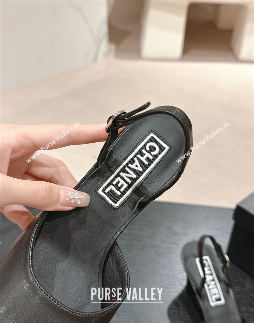 Chanel Heel 5.5cm Lambskin Sandals G45619 Black 2024 (modeng-24040313)