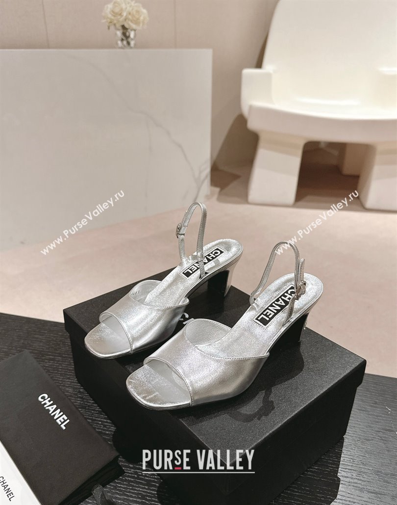 Chanel Heel 5.5cm Lambskin Sandals G45619 Silver 2024 (modeng-24040316)