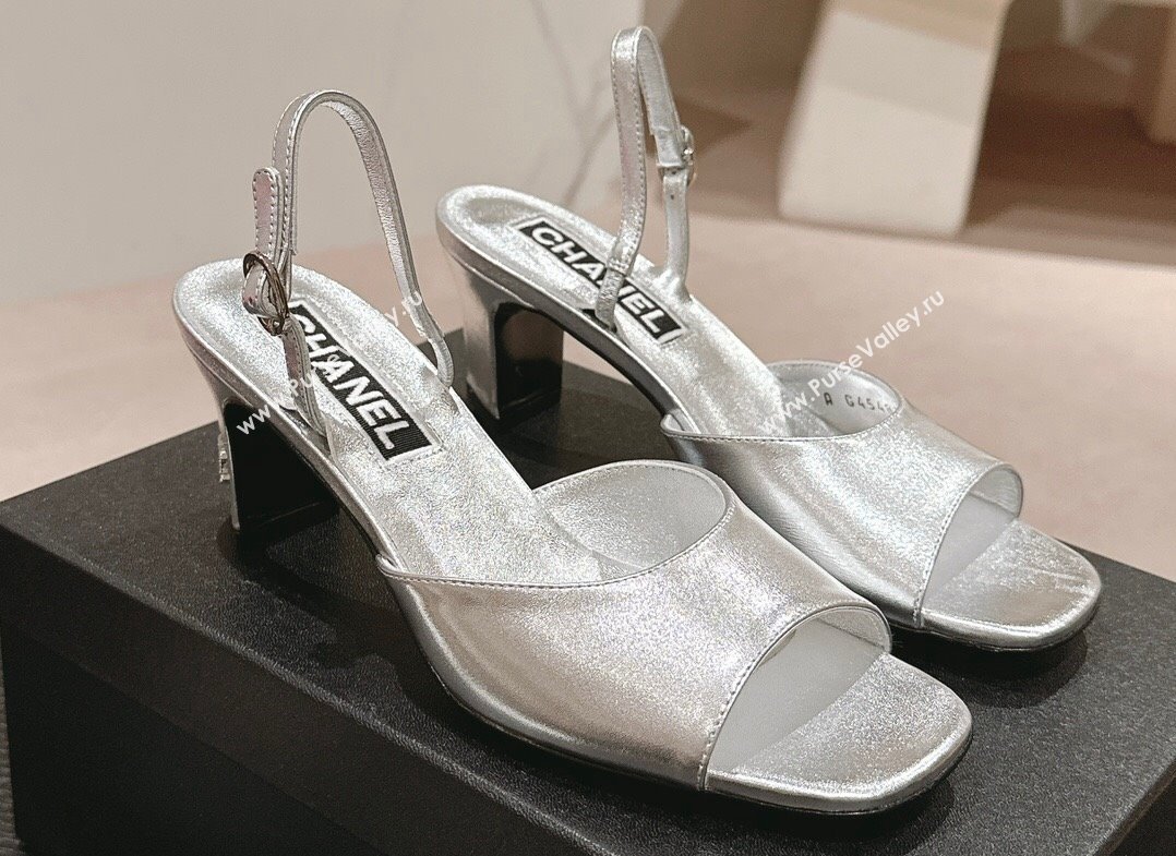 Chanel Heel 5.5cm Lambskin Sandals G45619 Silver 2024 (modeng-24040316)