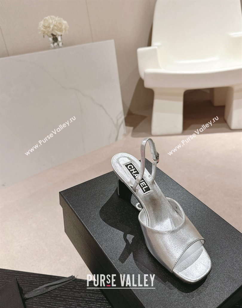 Chanel Heel 5.5cm Lambskin Sandals G45619 Silver 2024 (modeng-24040316)