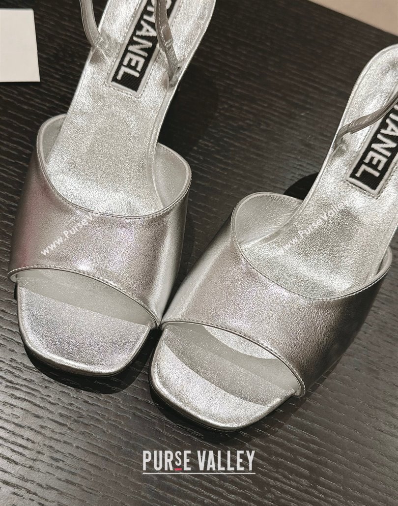 Chanel Heel 5.5cm Lambskin Sandals G45619 Silver 2024 (modeng-24040316)