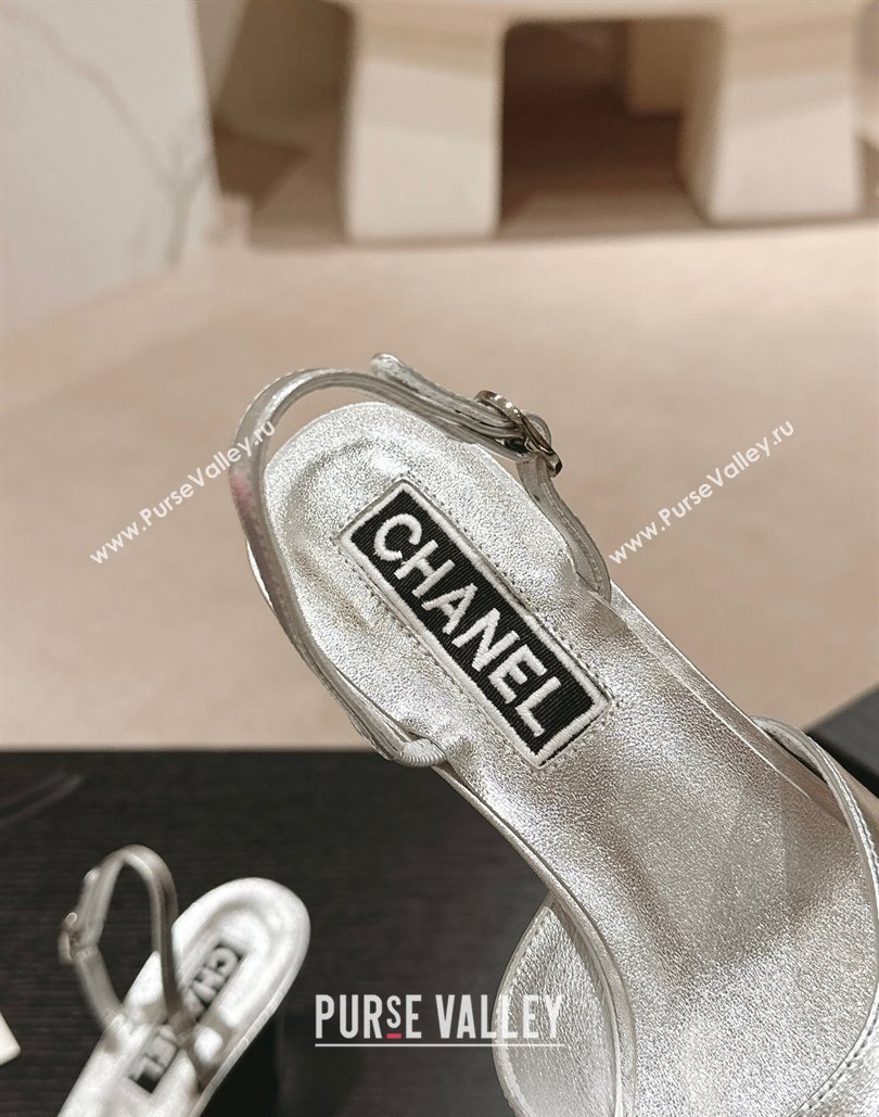 Chanel Heel 5.5cm Lambskin Sandals G45619 Silver 2024 (modeng-24040316)