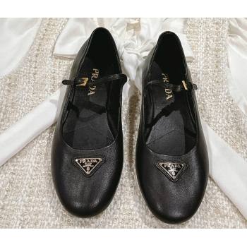 Prada Nappa leather ballerinas with strap and logo-engraved metal buckle 1F567N Black 2024 (nono-24040306)