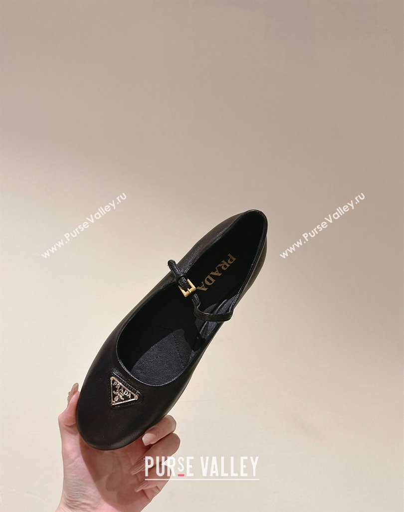 Prada Nappa leather ballerinas with strap and logo-engraved metal buckle 1F567N Black 2024 (nono-24040306)