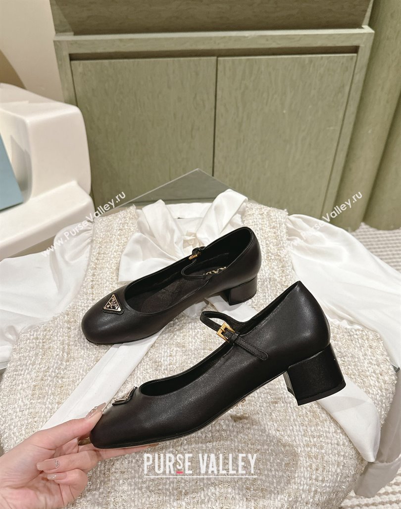 Prada Nappa leather Mary Jane pumps with strap and logo-engraved metal buckle 1I568N Black 2024 (nono-24040301)