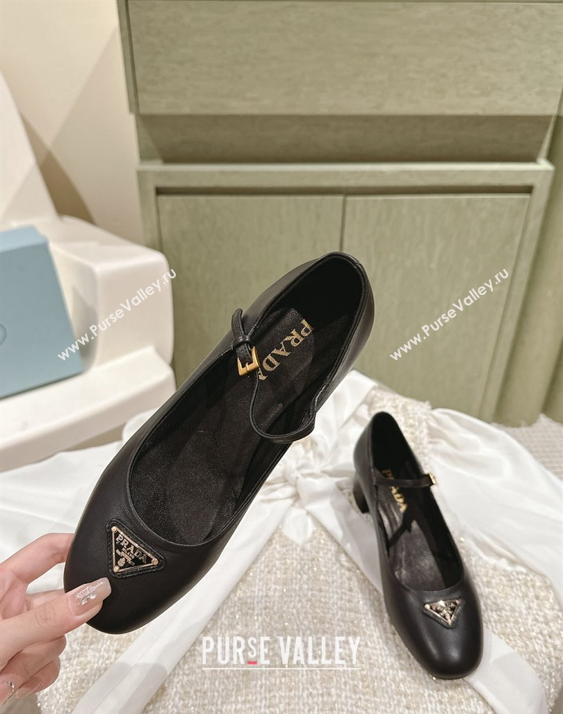 Prada Nappa leather Mary Jane pumps with strap and logo-engraved metal buckle 1I568N Black 2024 (nono-24040301)
