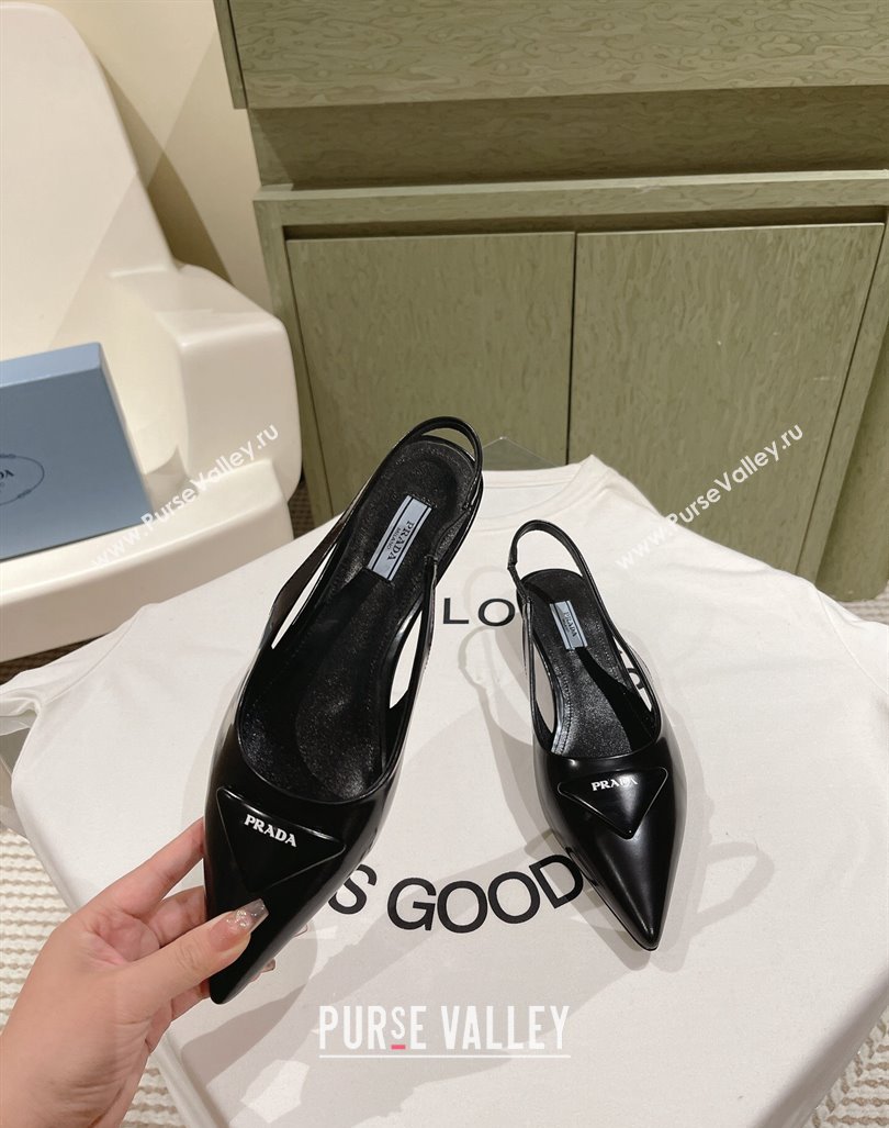Prada Heel 4cm Brushed leather slingback pumps with triangle logo Black 2024 (nono-24040319)