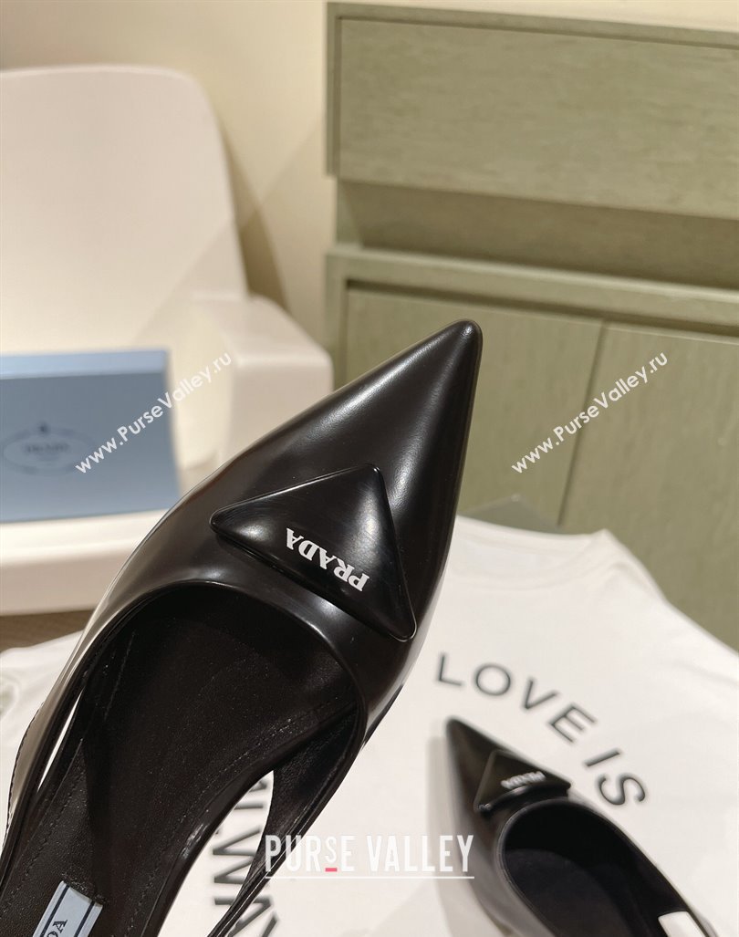 Prada Heel 4cm Brushed leather slingback pumps with triangle logo Black 2024 (nono-24040319)