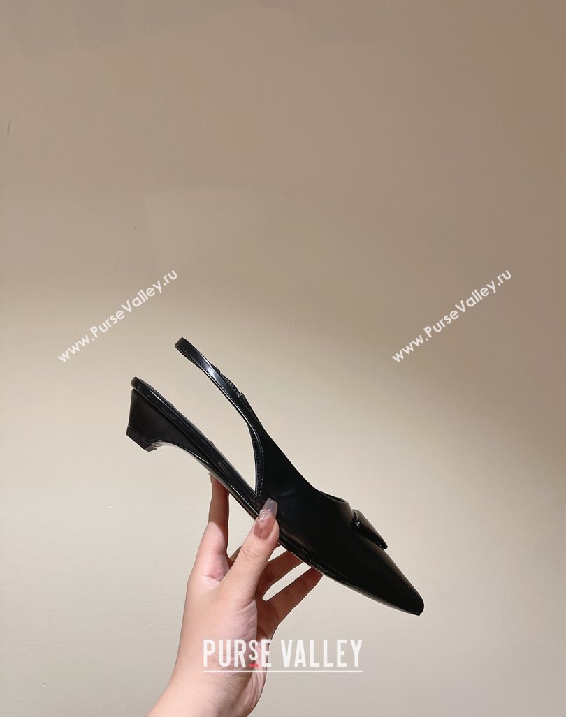 Prada Heel 4cm Brushed leather slingback pumps with triangle logo Black 2024 (nono-24040319)