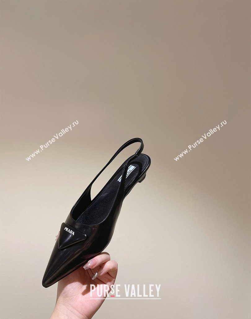 Prada Heel 4cm Brushed leather slingback pumps with triangle logo Black 2024 (nono-24040319)