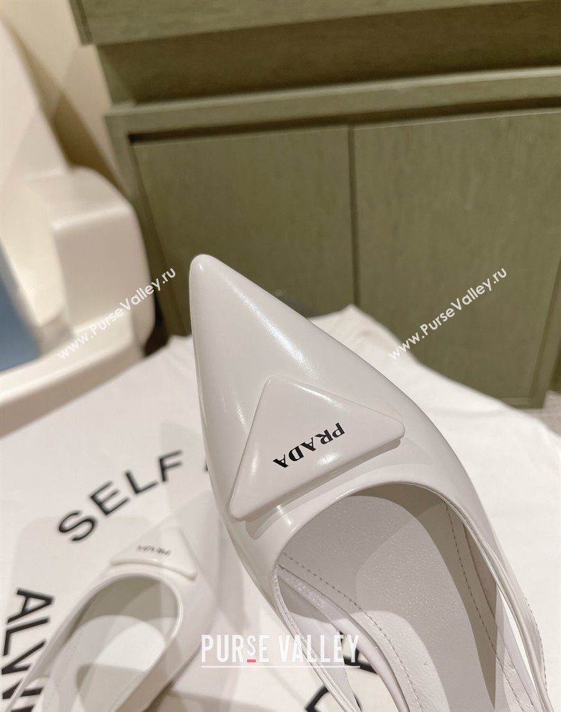 Prada Heel 4cm Brushed leather slingback pumps with triangle logo White 2024 (nono-24040320)