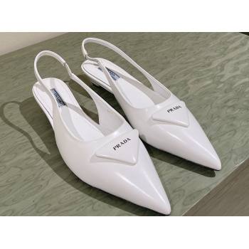 Prada Heel 4cm Brushed leather slingback pumps with triangle logo White 2024 (nono-24040320)