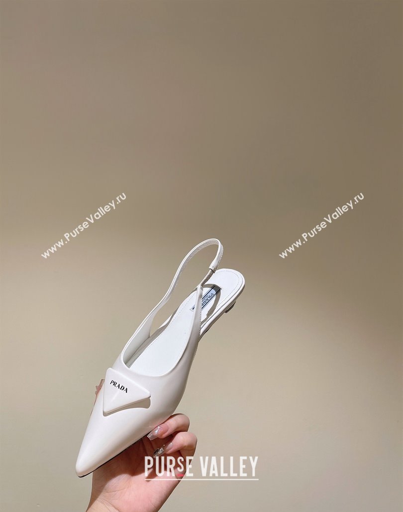 Prada Heel 4cm Brushed leather slingback pumps with triangle logo White 2024 (nono-24040320)