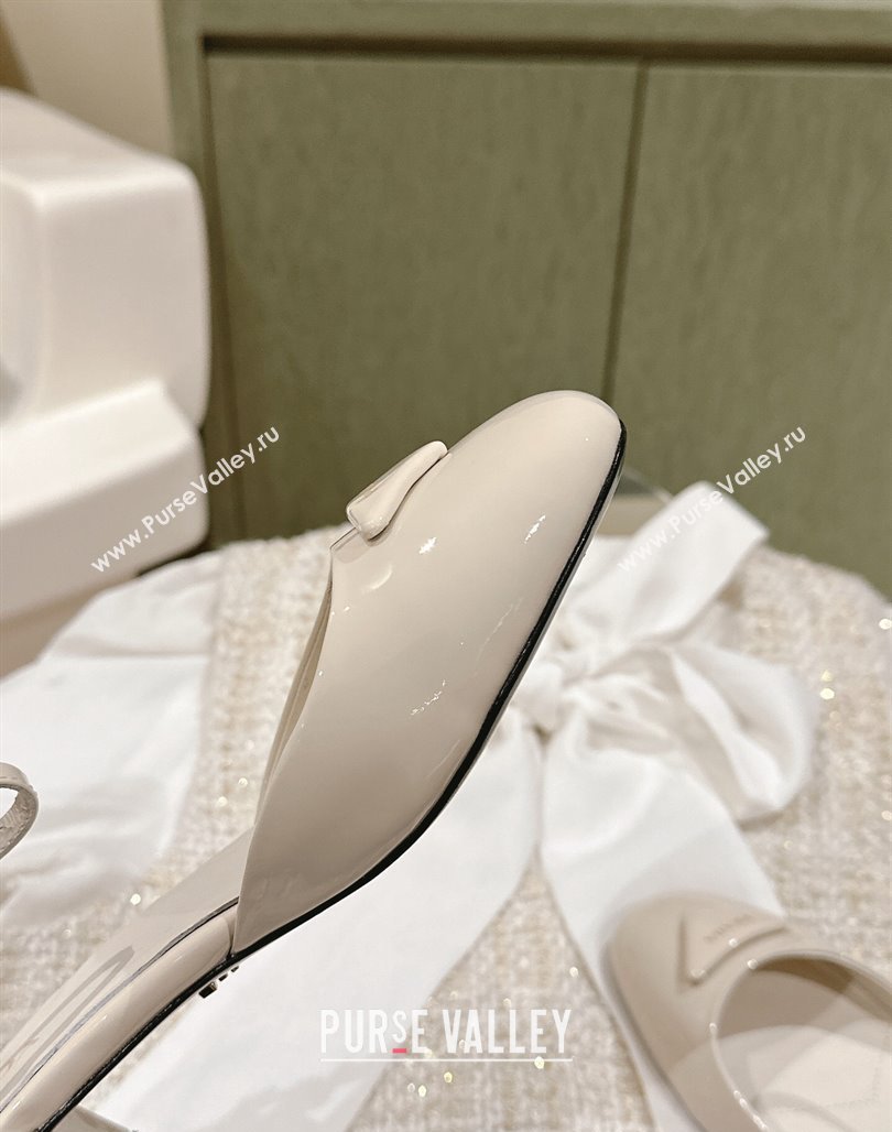 Prada Heel 4cm Patent leather pumps with instep strap and metal buckle 1I352N Ivory 2024 (nono-24040312)