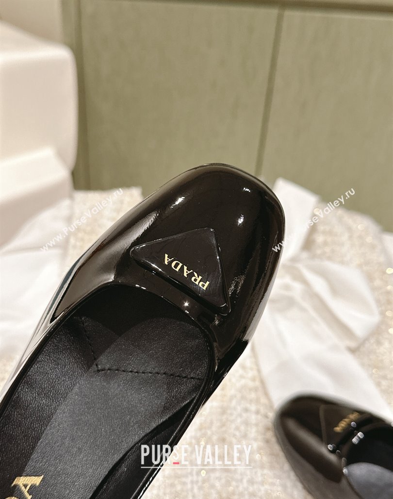 Prada Heel 4cm Patent leather pumps with ankle strap and metal buckle 1I358N Black 2024 (nono-24040315)