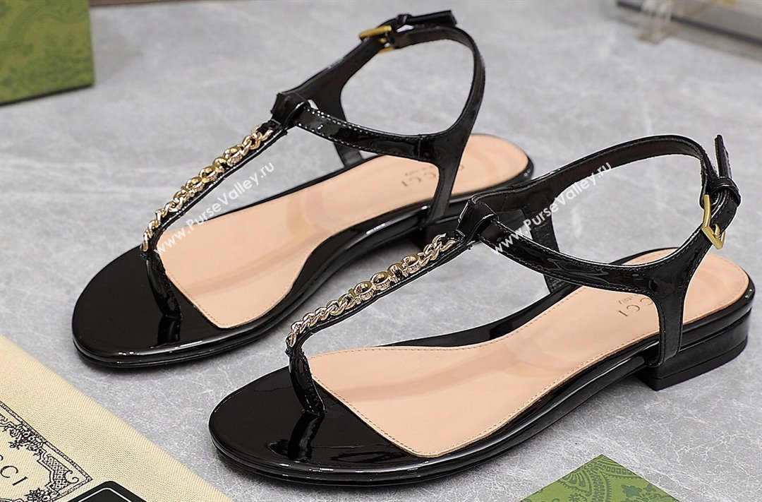 Gucci Signoria thong sandals 782415 in patent leather Black 2024 (hongyang-24040306)