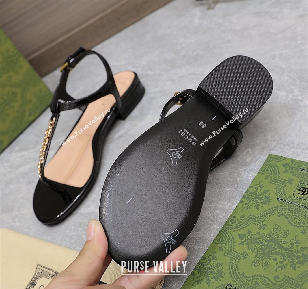 Gucci Signoria thong sandals 782415 in patent leather Black 2024 (hongyang-24040306)