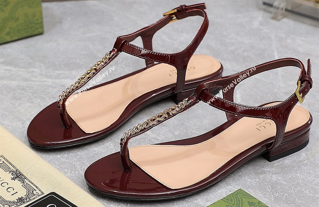 Gucci Signoria thong sandals 782415 in patent leather Burgundy 2024 (hongyang-24040307)