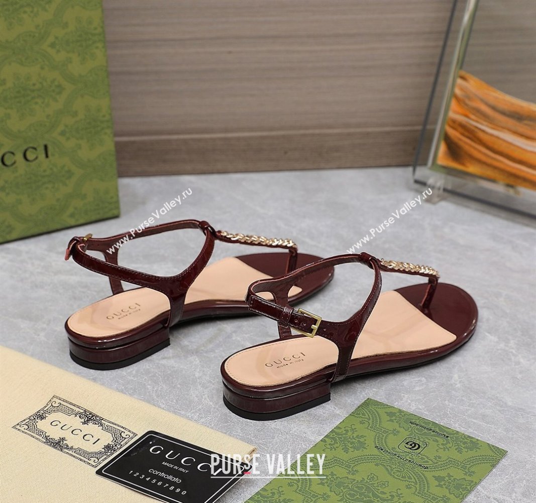 Gucci Signoria thong sandals 782415 in patent leather Burgundy 2024 (hongyang-24040307)