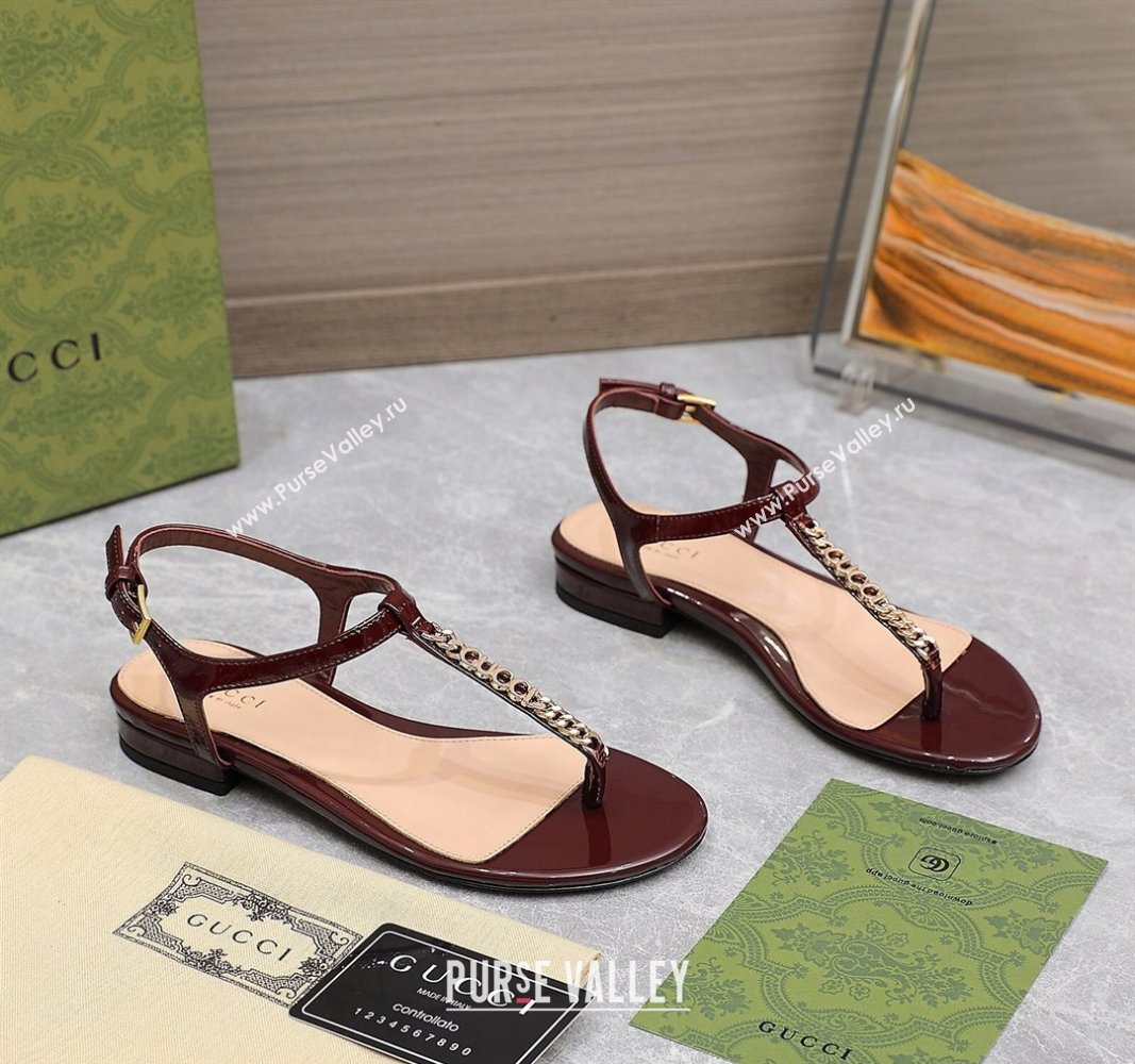 Gucci Signoria thong sandals 782415 in patent leather Burgundy 2024 (hongyang-24040307)