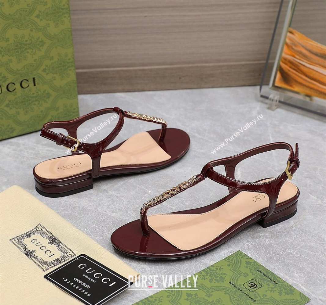 Gucci Signoria thong sandals 782415 in patent leather Burgundy 2024 (hongyang-24040307)