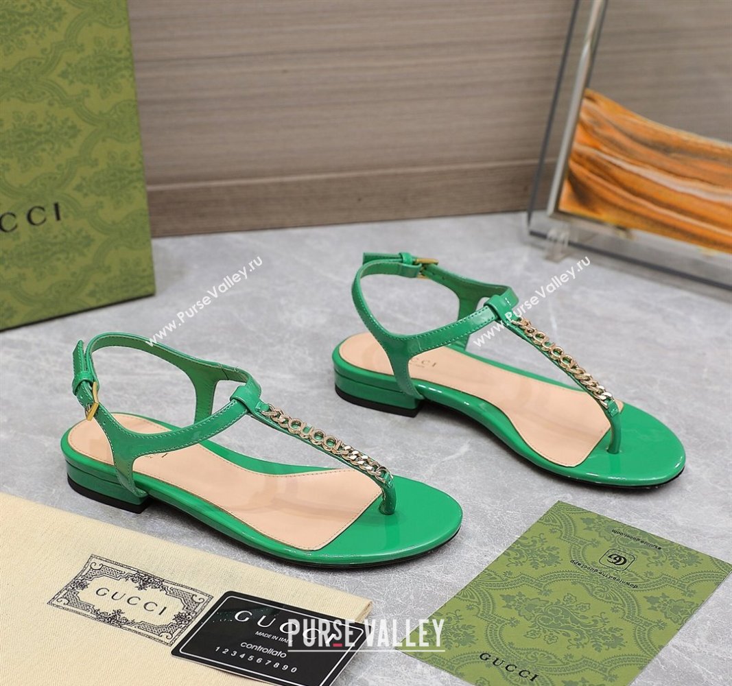 Gucci Signoria thong sandals 782415 in patent leather Green 2024 (hongyang-24040308)