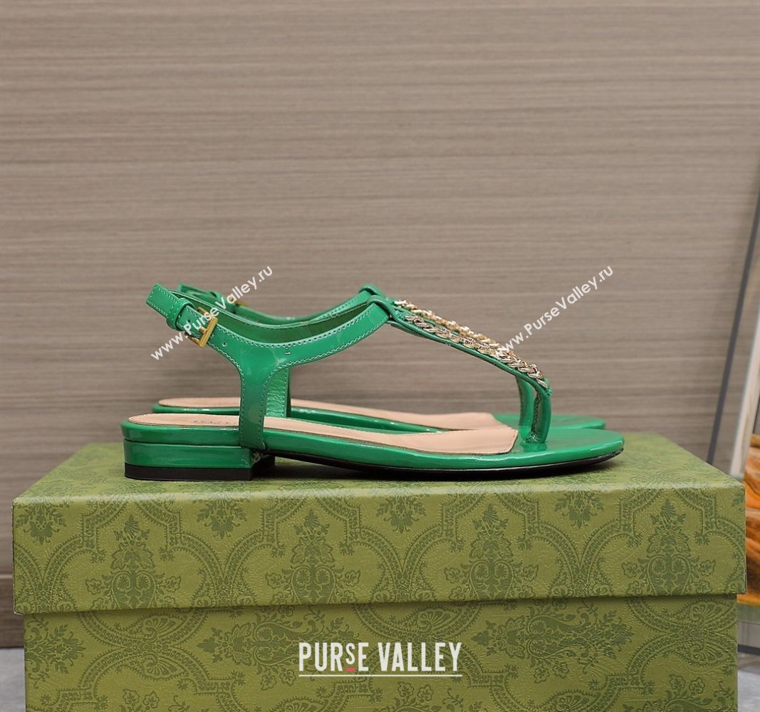 Gucci Signoria thong sandals 782415 in patent leather Green 2024 (hongyang-24040308)