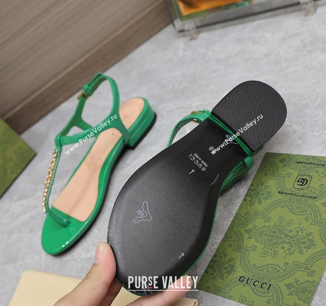 Gucci Signoria thong sandals 782415 in patent leather Green 2024 (hongyang-24040308)