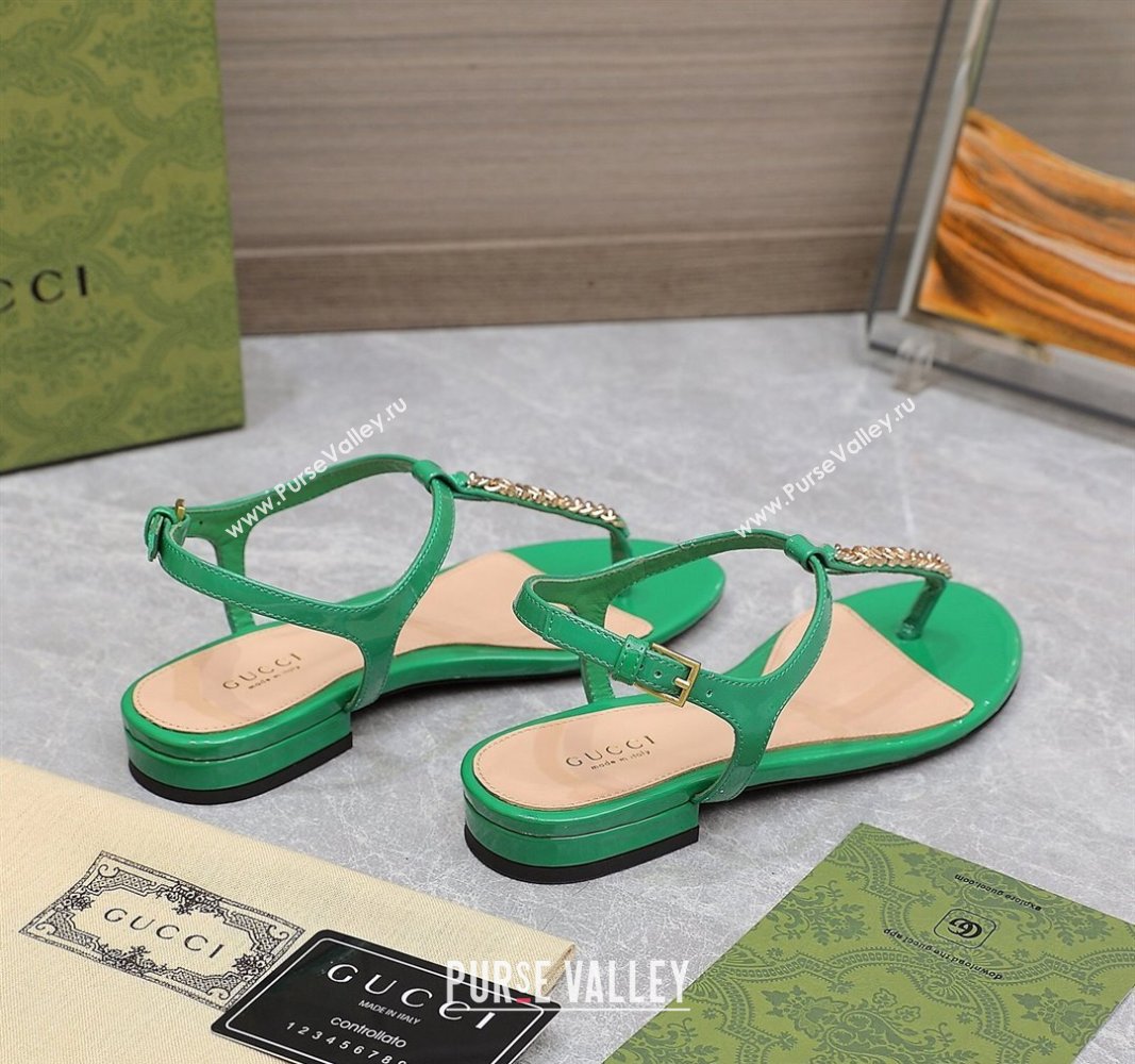 Gucci Signoria thong sandals 782415 in patent leather Green 2024 (hongyang-24040308)